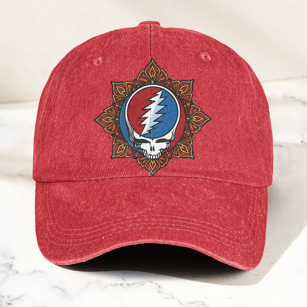 Grateful Dead Steal Your Face Mandala Lightning Skull Denim Cap – Retro Vintage Dad Cap Gift For Dad (With Box)