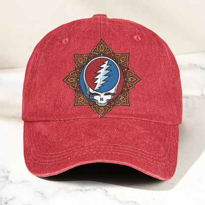 Grateful Dead Steal Your Face Mandala Lightning Skull Denim Cap – Retro Vintage Dad Cap Gift For Dad (With Box)