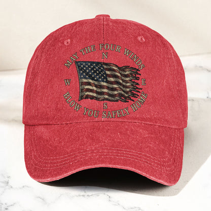 May The Four Winds Blow You Safely Home American Flag Denim Cap – Retro Vintage Dad Cap Gift For Dad (With Box)