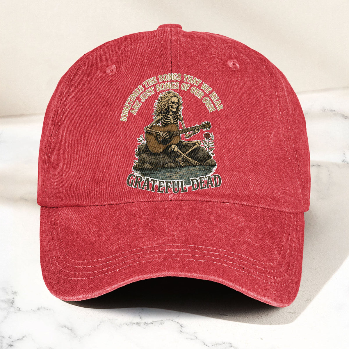 Grateful Dead Eyes Of The World Lyrics Skeleton Denim Cap – Retro Vintage Dad Cap Gift For Dad (With Box)