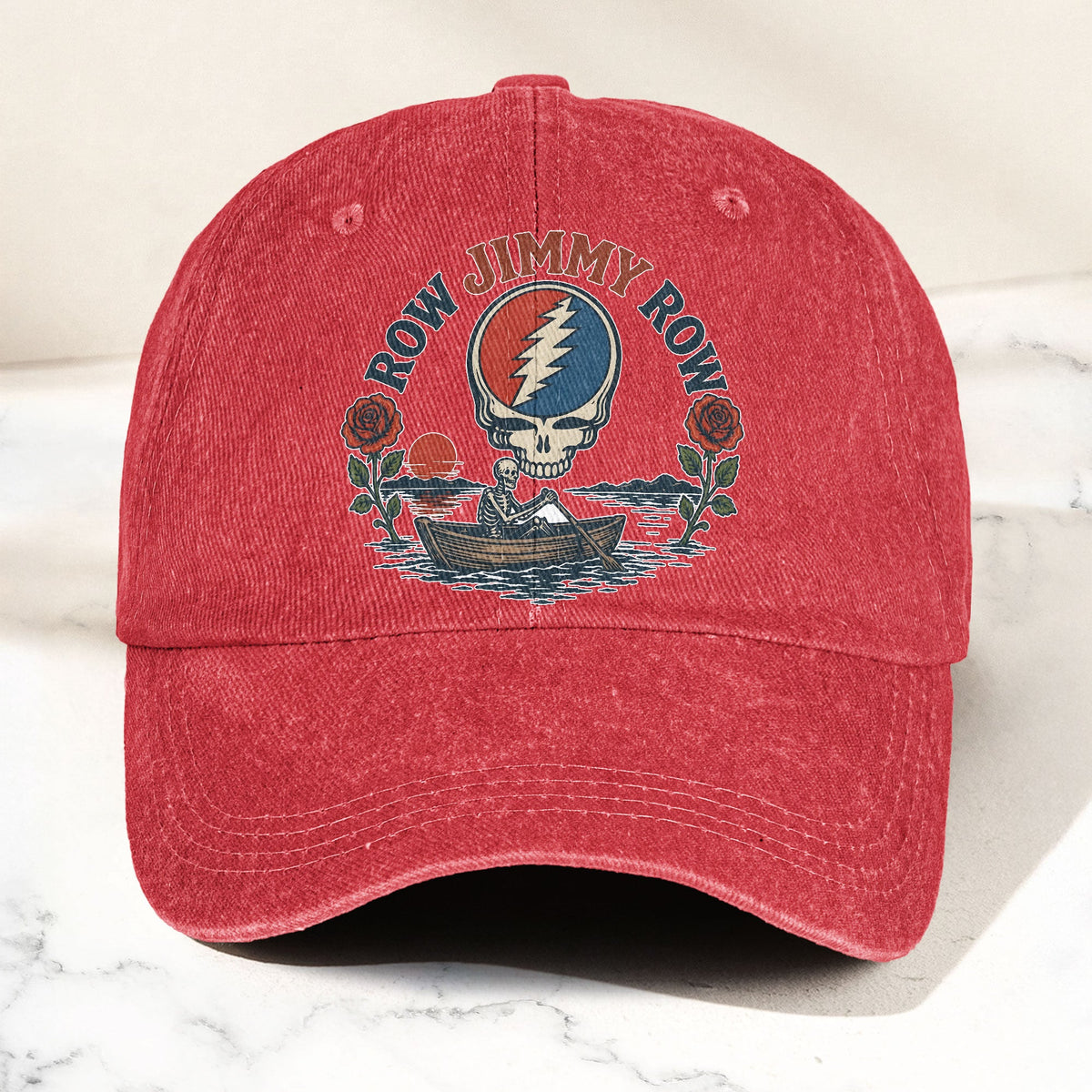 Grateful Dead Row Jimmy Row Steal Your Face Denim Cap – Retro Vintage Dad Cap Gift For Dad (With Box)