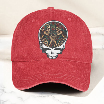 Grateful Dead Lovers Skeletons Steal Your Face Music Merch Denim Cap – Retro Vintage Dad Cap Gift For Dad (With Box)