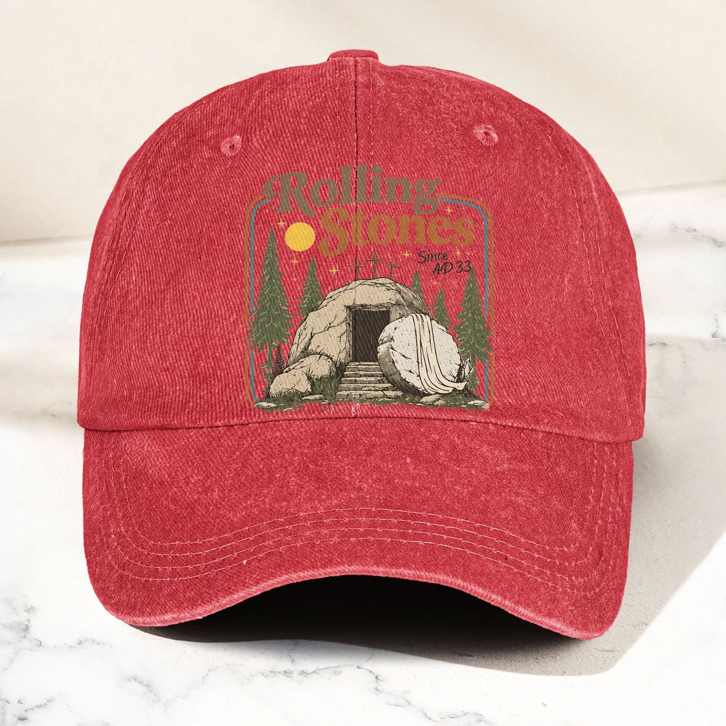 The Rolling Stones Christian Parody Empty Tomb Music Merch Denim Cap – Retro Vintage Dad Cap Gift For Dad (With Box)