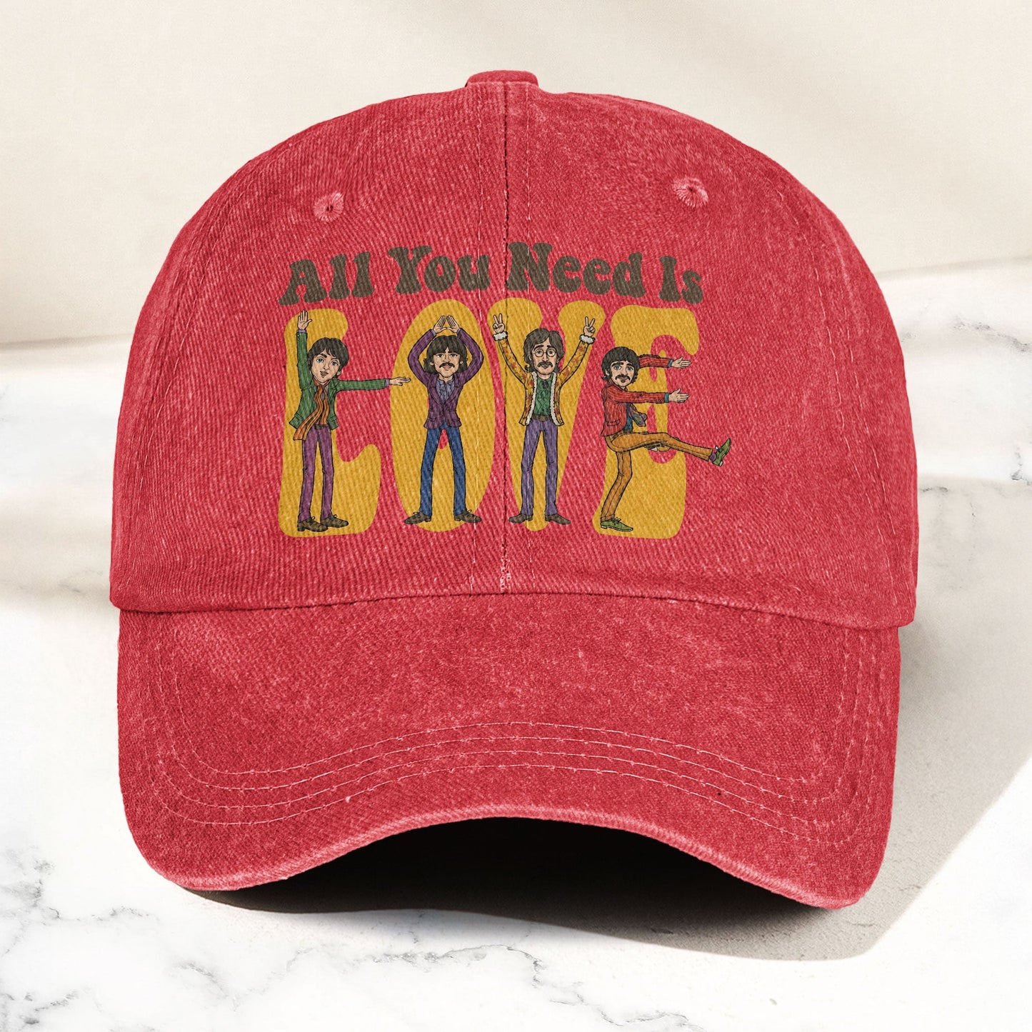 The Beatles All You Need Is Love Cartoon Graphic Music Merch Denim Cap – Retro Vintage Dad Cap Gift For Dad (With Box)
