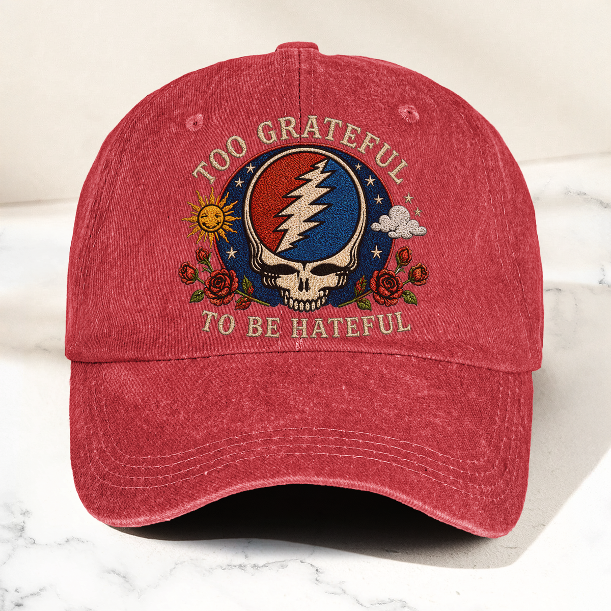 Grateful Dead Too Grateful To Be Hateful Denim Cap – Retro Vintage Dad Cap Gift For Dad (With Box)