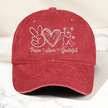 Peace Love Grateful Dancing Bear Vintage Denim Cap – Retro Grateful Dead Band Cap Gift For Dad (With Box)