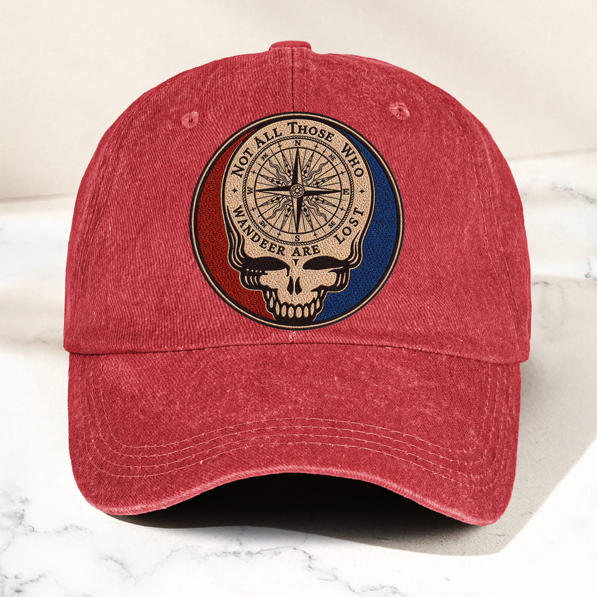 Grateful Dead Skull Not All Those Who Wander Are Lost Denim Cap – Retro Vintage Dad Cap Gift For Dad (With Box)