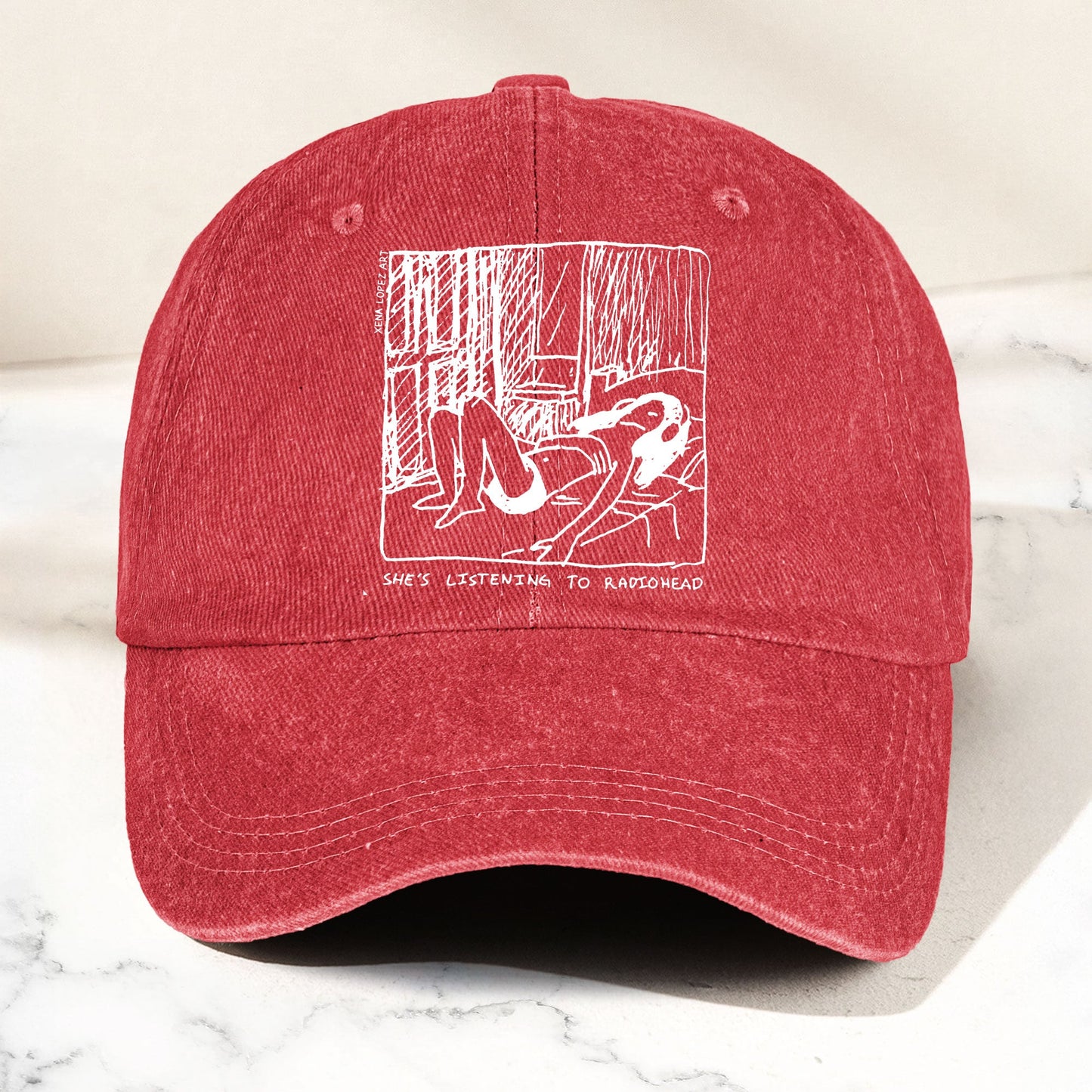 She's Listening to Radiohead Denim Cap – Retro Radiohead Tribute Merch Dad Hat (With Box)