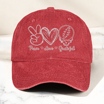 Peace Love Grateful Skull Vintage Dad Hat – Retro Grateful Dead Band Washed Cap Gift For Dad (With Box)
