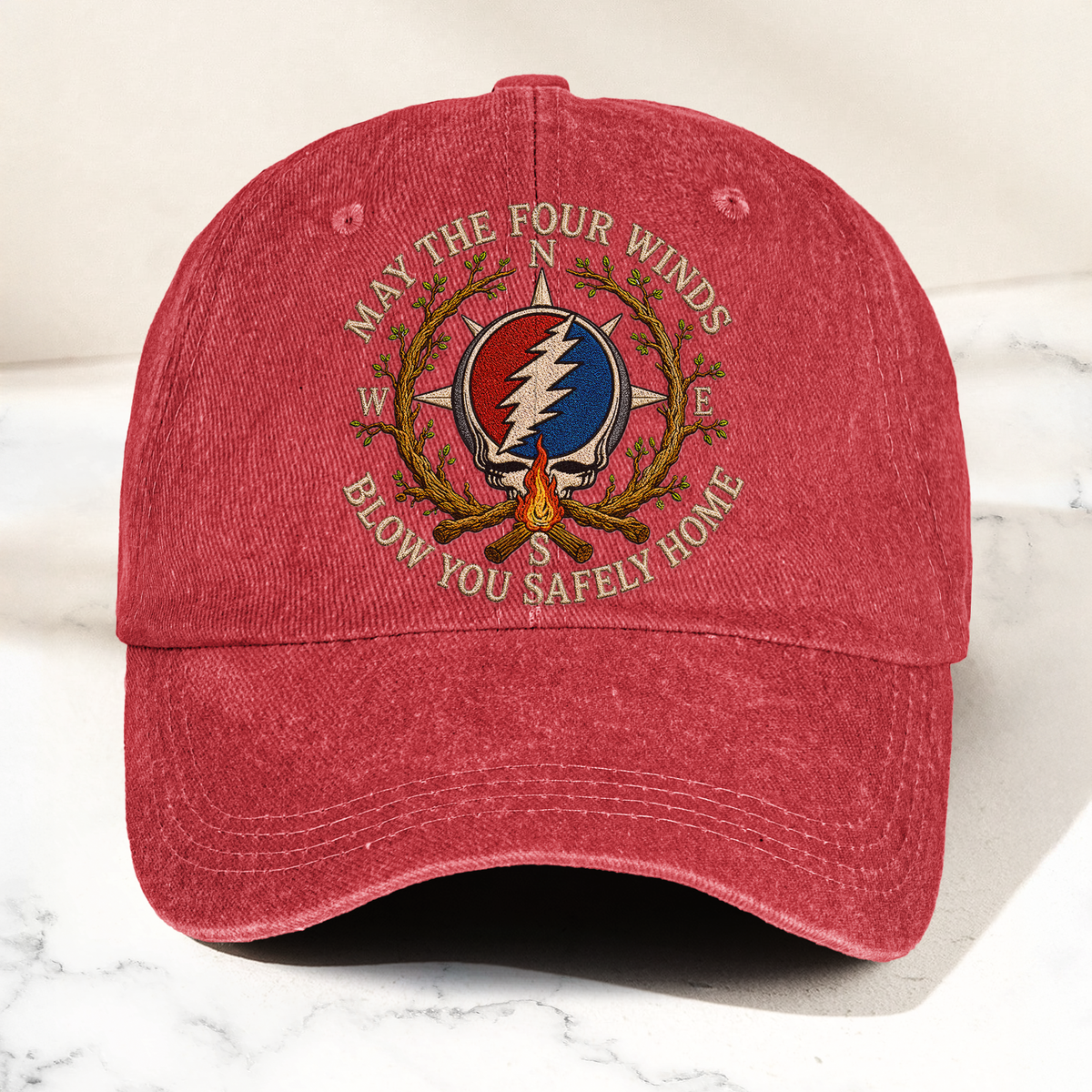 Grateful Dead May The Four Winds Blow You Safely Home Denim Cap – Retro Vintage Dad Cap Gift For Dad (With Box)