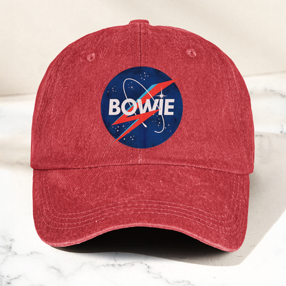 David Bowie NASA Lightning Bolt Logo Denim Cap – Retro Punk Rock Music Fan Cap Gift For Dad (With Box)