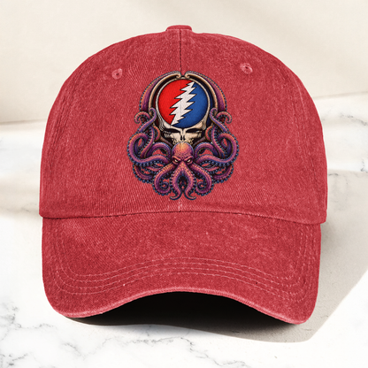 Grateful Dead Octopus Kraken Steal Your Face Lightning Skull Denim Cap – Retro Vintage Dad Cap Gift For Dad (With Box)