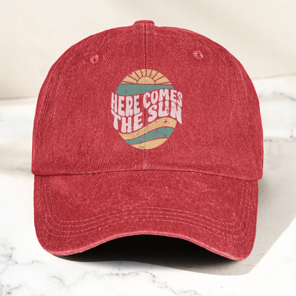 Groovy Here Comes The Sun Denim Cap – Retro The Beatles Merch Gift for Dad (With Box)