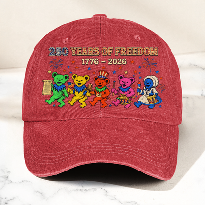 Grateful Dead 250 Years Of Freedom 1776 2026 4th of July Dancing Bears Denim Cap – Retro Vintage Dad Cap Gift For Dad (With Box)