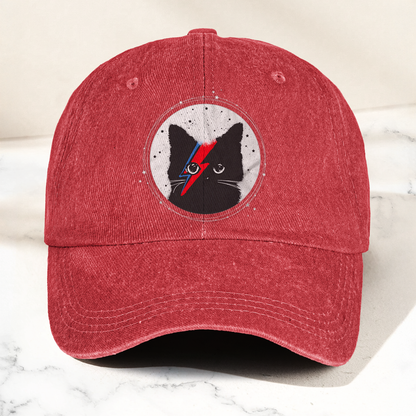 Ziggy Stardust Cat David Bowie Vintage Denim Cap – Retro Music David Bowie Cap Gift For Dad (With Box)