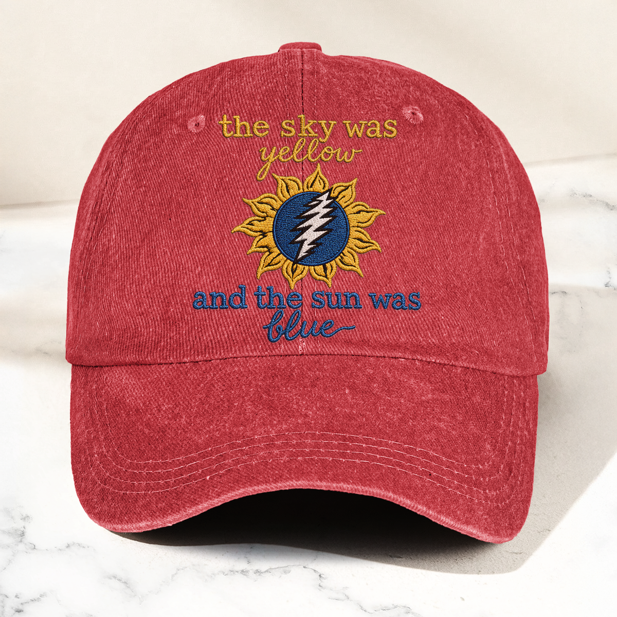 Grateful Dead The Sky was Yellow and the Sun was Blue Skull Denim Cap – Retro Vintage Dad Cap Gift For Dad (With Box)