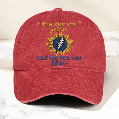 Grateful Dead The Sky was Yellow and the Sun was Blue Skull Denim Cap – Retro Vintage Dad Cap Gift For Dad (With Box)