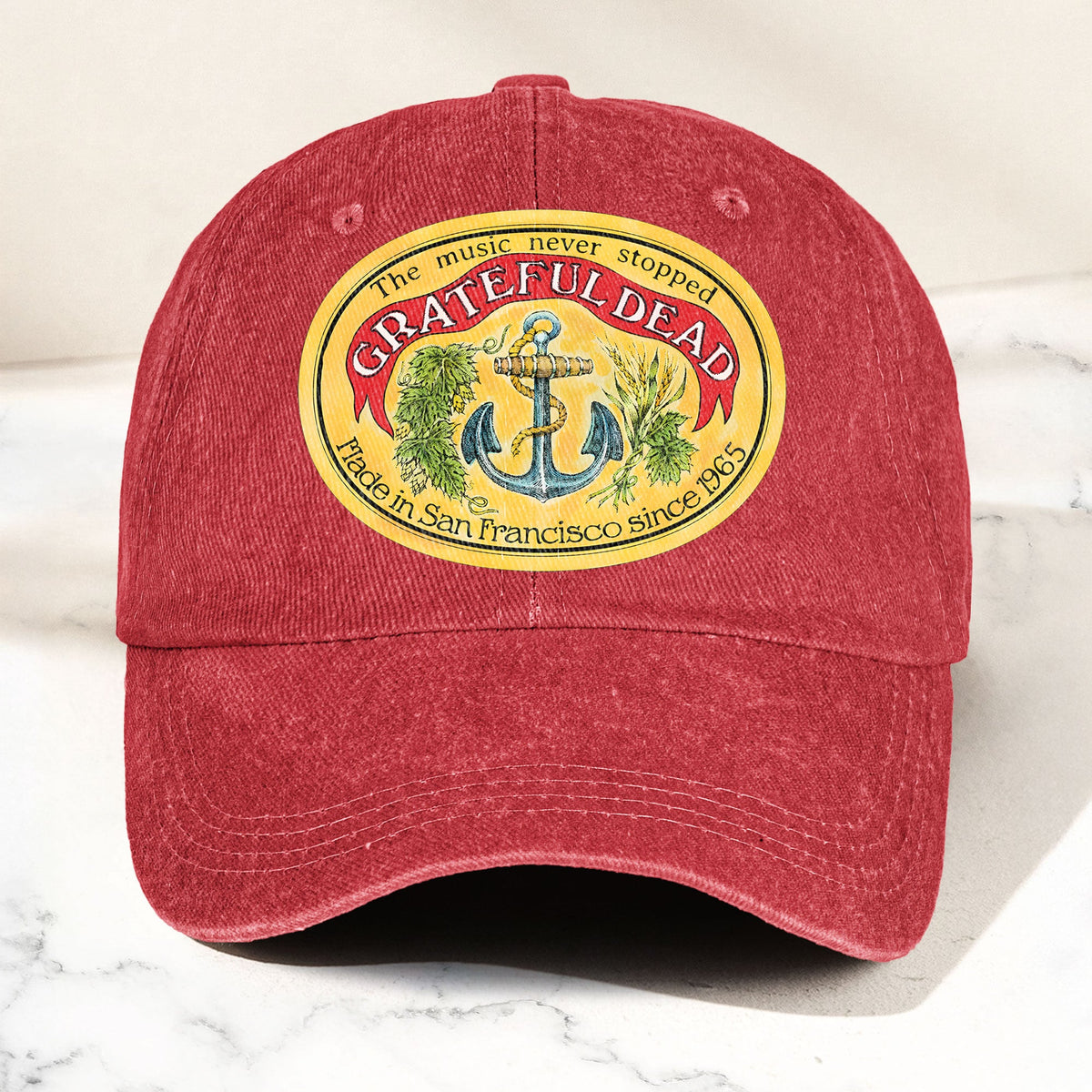 The Music Never Stopped Denim Cap – Grateful Dead Tribute Merch Dad Hat (With Box)