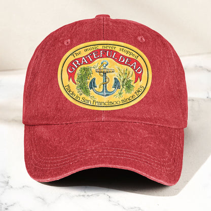 The Music Never Stopped Denim Cap – Grateful Dead Tribute Merch Dad Hat (With Box)