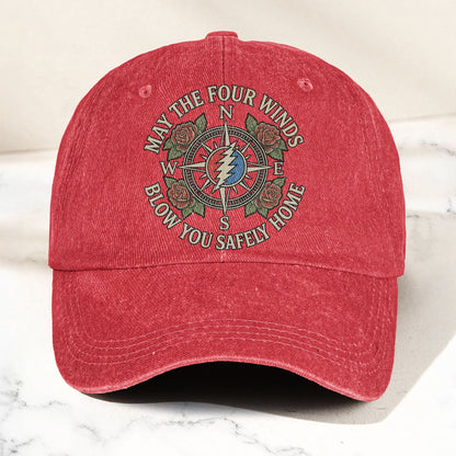 Grateful Dead May The Four Winds Blow You Safely Home Vintage Band Denim Cap - Retro Vintage Dad Cap Gift For Dad (With Box)
