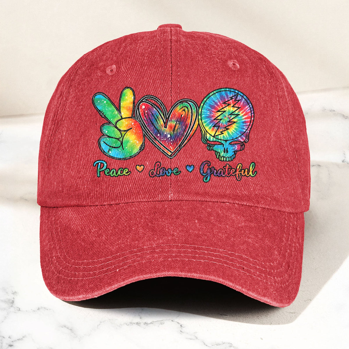 Peace Love Grateful Denim Cap – Retro Grateful Dead Merch Gift for Dad (With Box)