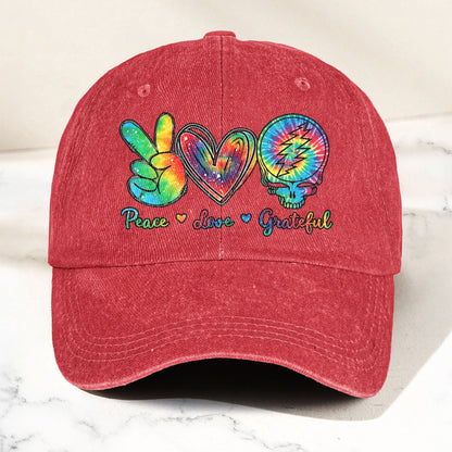 Peace Love Grateful Denim Cap – Retro Grateful Dead Merch Gift for Dad (With Box)