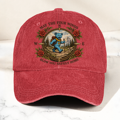 Grateful Dead Franklin's Tower May The Four Winds Blow You Safely Home Blue Dancing Bear Hiking Denim Cap – Retro Vintage Dad Cap Gift For Dad (With Box)