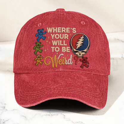 Grateful Dead Steal Your Face Where's Your Will To Be Weird Denim Cap – Retro Vintage Dad Cap Gift For Dad (With Box)
