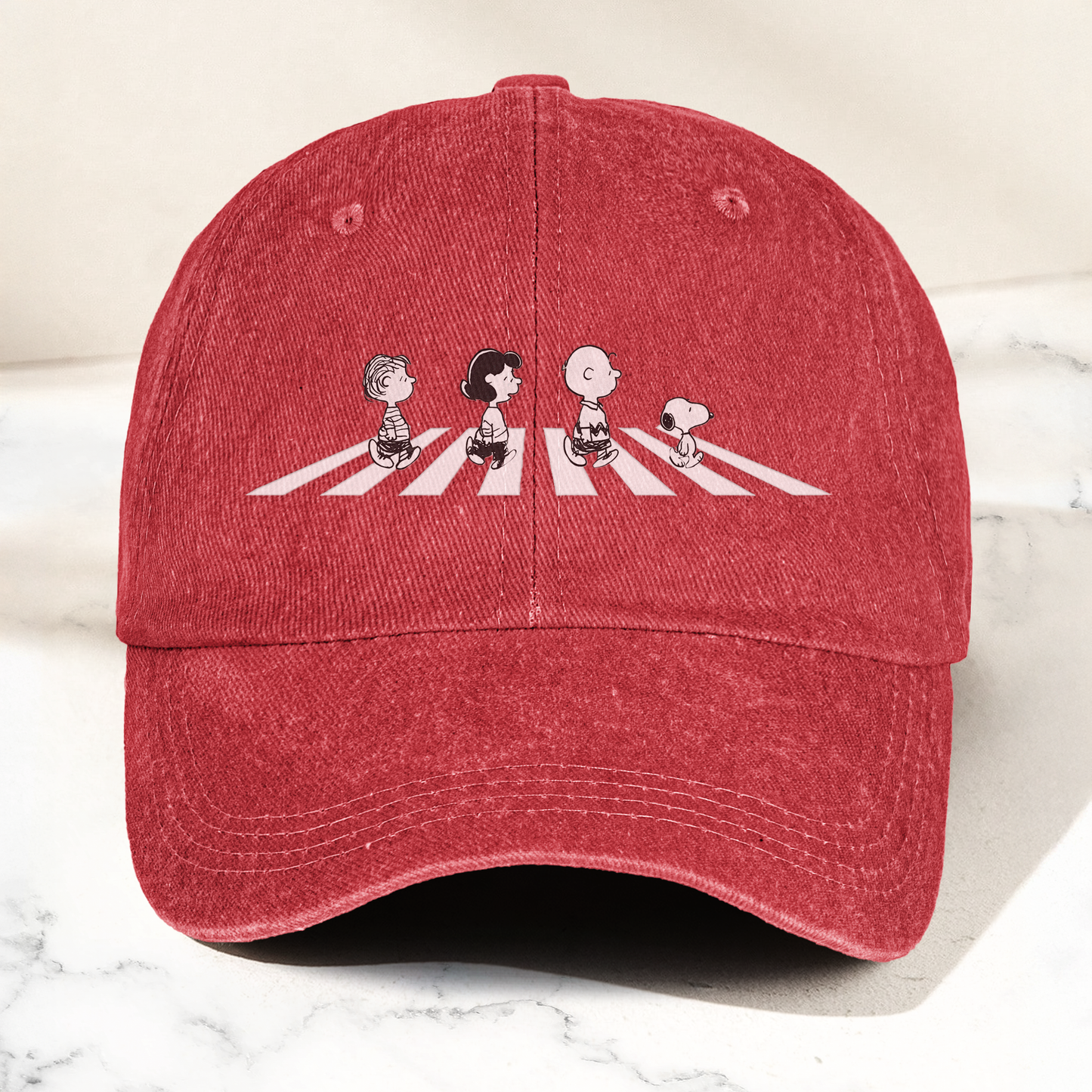 Peanuts Crosswalk Denim Cap – Minimalist Cartoon Abbey Road Style Dad Hat (With Box)