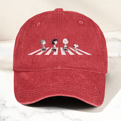 Peanuts Crosswalk Denim Cap – Minimalist Cartoon Abbey Road Style Dad Hat (With Box)