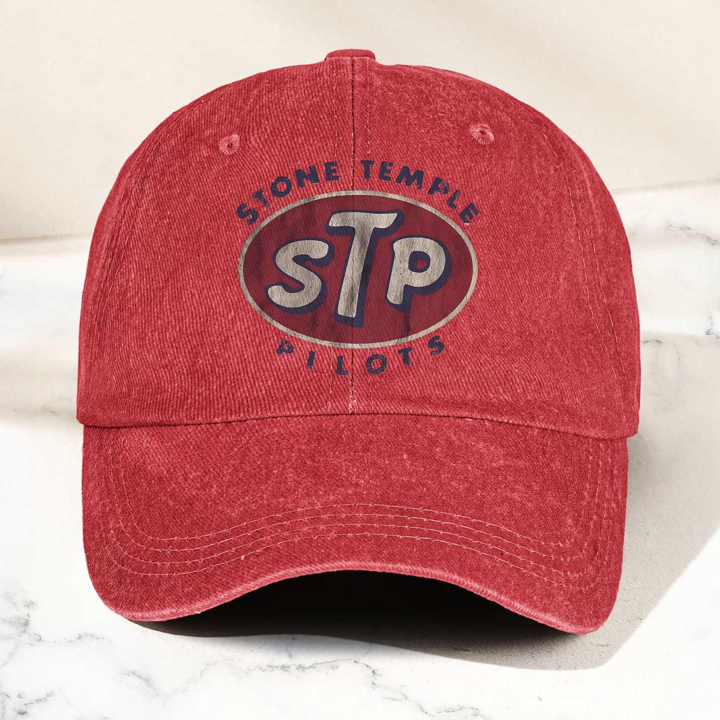 Stone Temple Pilots STP Cap – Vintage Washed Black Denim Dad Hat, Retro 90s Rock Band Logo Hat (With Box)