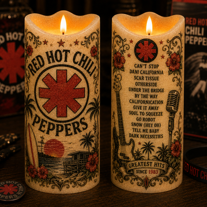 Red Hot Chili Peppers Flameless LED Candle, RHCP Fan Gift, Alternative Rock LED Candle, California Music Decor, Battery Operated Candle