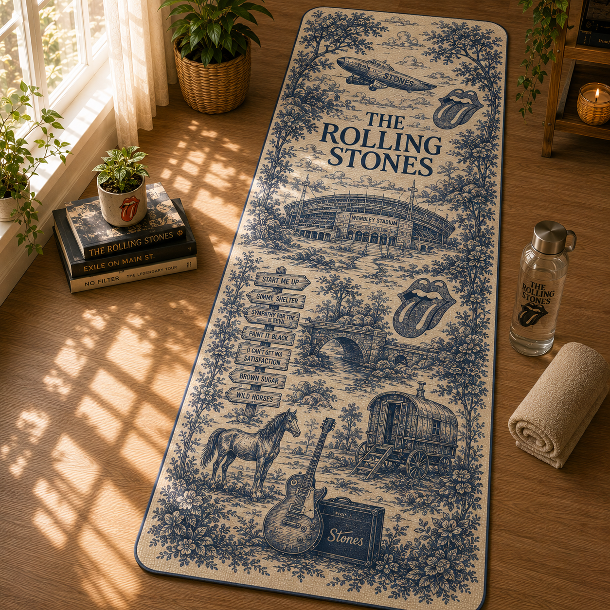The Rolling Stones Toile de Jouy Yoga Mat – Vintage Classic Rock Fitness & Exercise Mat