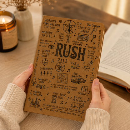 Rush Vegan Leather Journal, Rush Band Notebook, Progressive Rock Song Lyrics Journal, Hardcover Writing Diary, Gift for Rush Fans