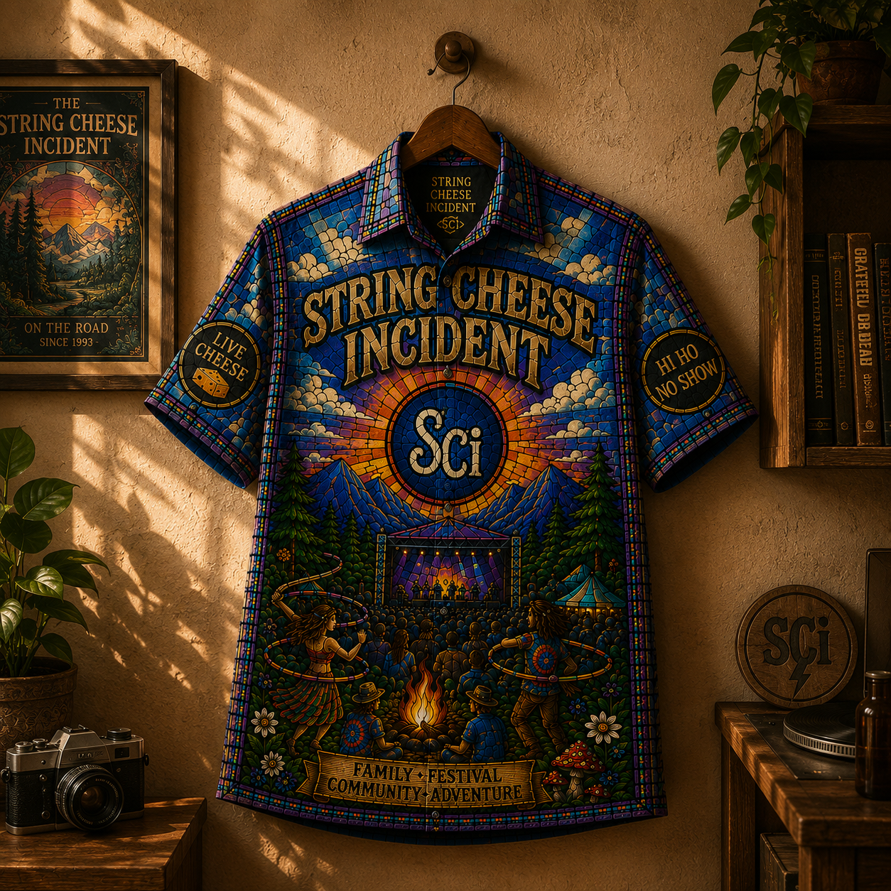 The String Cheese Incident Hawaiian Shirt - Unisex Stained Glass SCI Bonfire Button Up