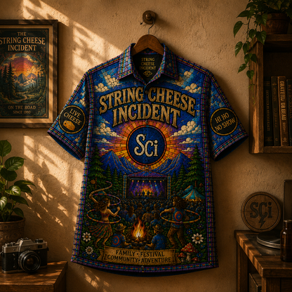 The String Cheese Incident Hawaiian Shirt - Unisex Stained Glass SCI Bonfire Button Up