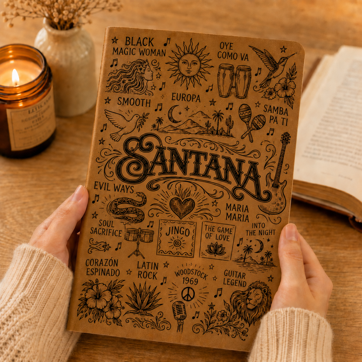 Santana Vintage Leather Journal – Carlos Santana Latin Rock Music Notebook & Diary