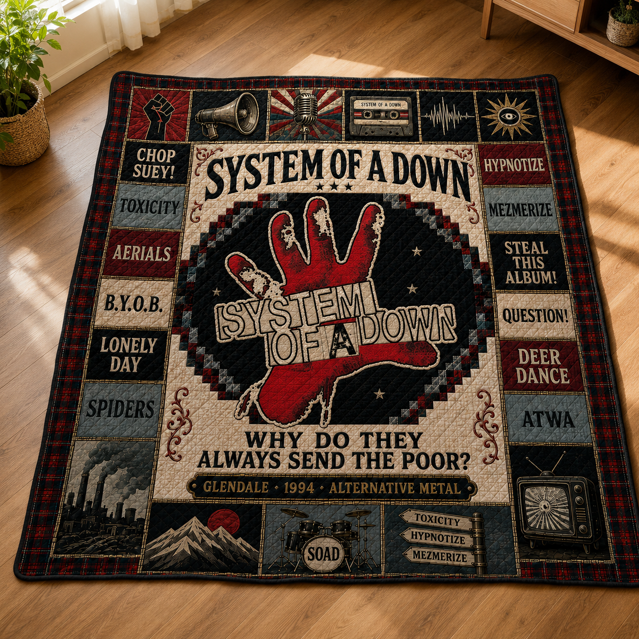 System Of A Down Hand Logo Quilt Blanket – Chop Suey Toxicity High Quality Blanket For Fans