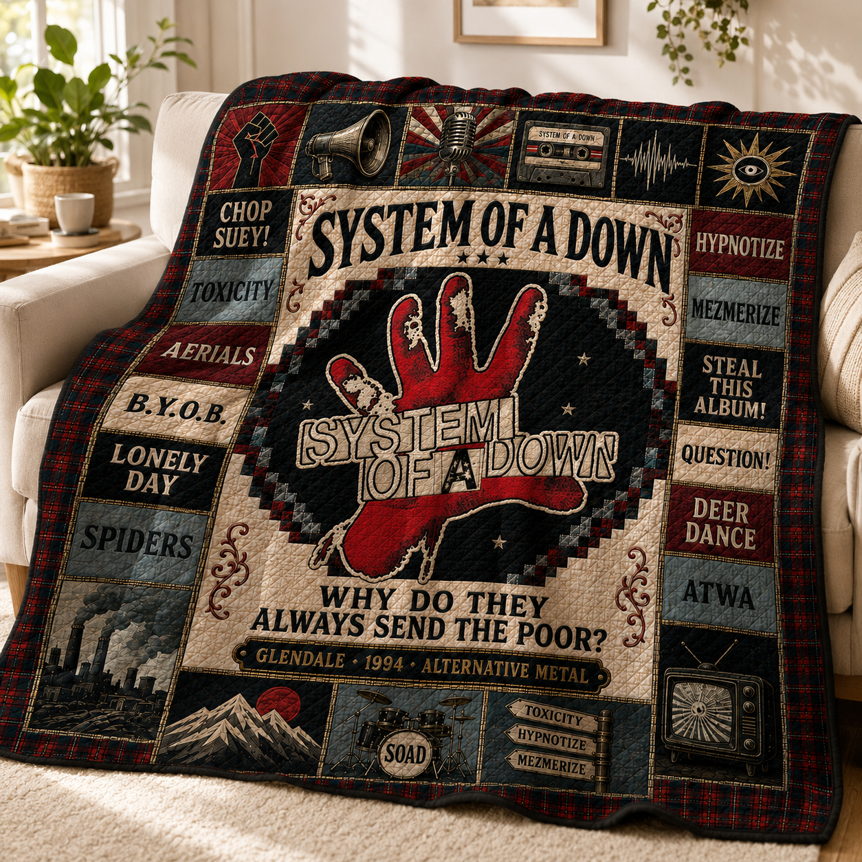 System Of A Down Hand Logo Quilt Blanket – Chop Suey Toxicity High Quality Blanket For Fans