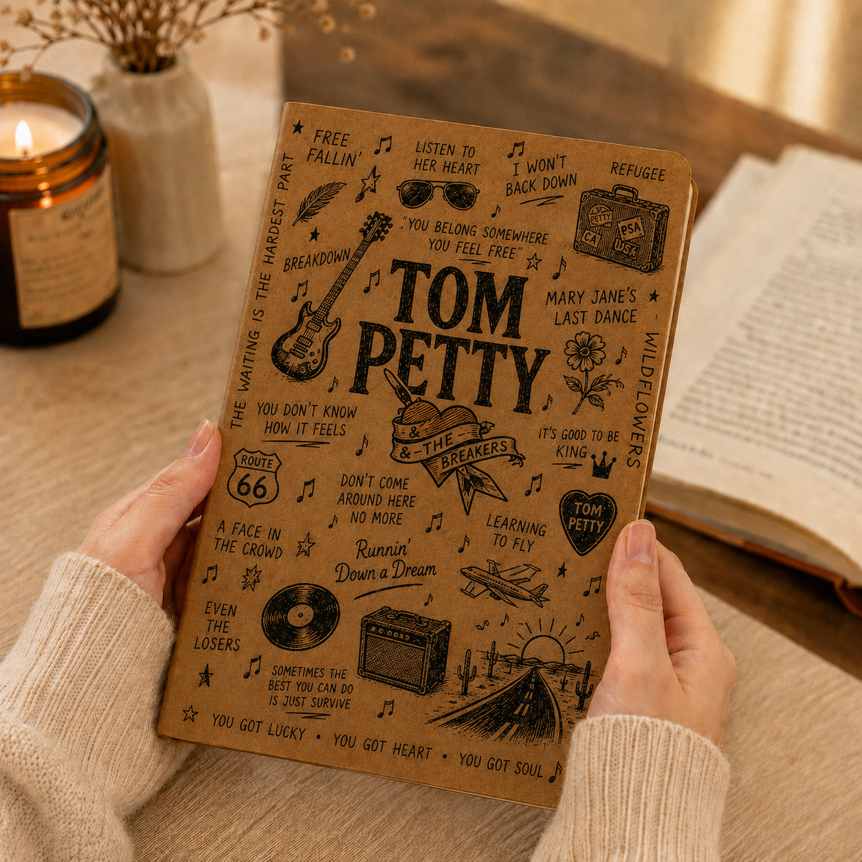 Tom Petty Vegan Leather Journal, Tom Petty & The Heartbreakers Notebook, Rock Music Writing Journal, Hardcover Diary Gift for Tom Petty Fans