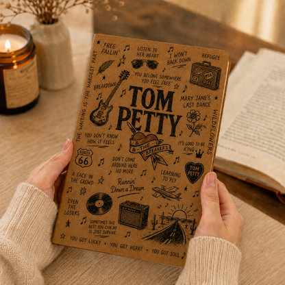 Tom Petty Vegan Leather Journal, Tom Petty & The Heartbreakers Notebook, Rock Music Writing Journal, Hardcover Diary Gift for Tom Petty Fans
