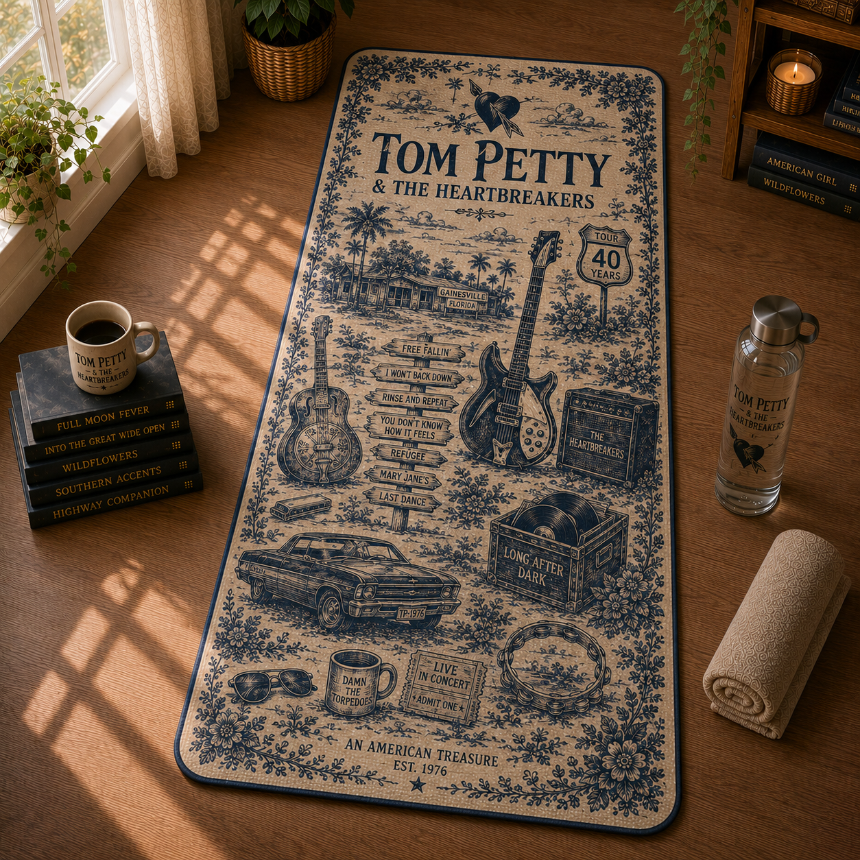 Tom Petty & The Heartbreakers Toile de Jouy Yoga Mat – Vintage Rock Music Fitness & Exercise Mat