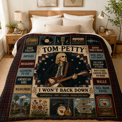 Tom Petty Rickenbacker Guitar Quilt Blanket – Free Fallin' Wildflowers High Quality Blanket