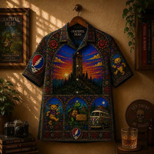 Grateful Dead Hawaiian Shirt – Unisex Retro Terrapin Turtle Cathedral Window Button Up