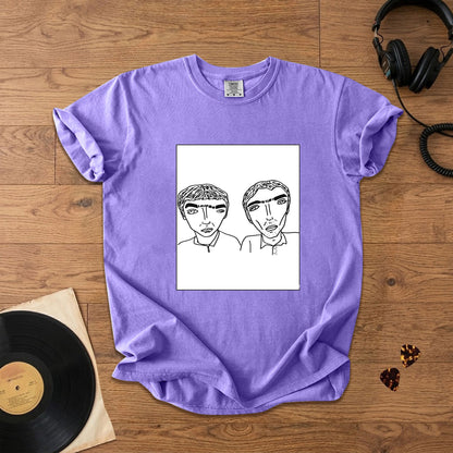 Badly Drawn Liam&Noel Oasis Comfort Tee – Space & Retro Rock Inspired Graphic Shirt