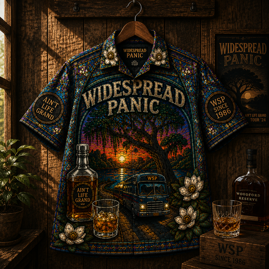 Widespread Panic Hawaiian Shirt -Unisex Retro WSP Since 1986 Tour Bus Button Up