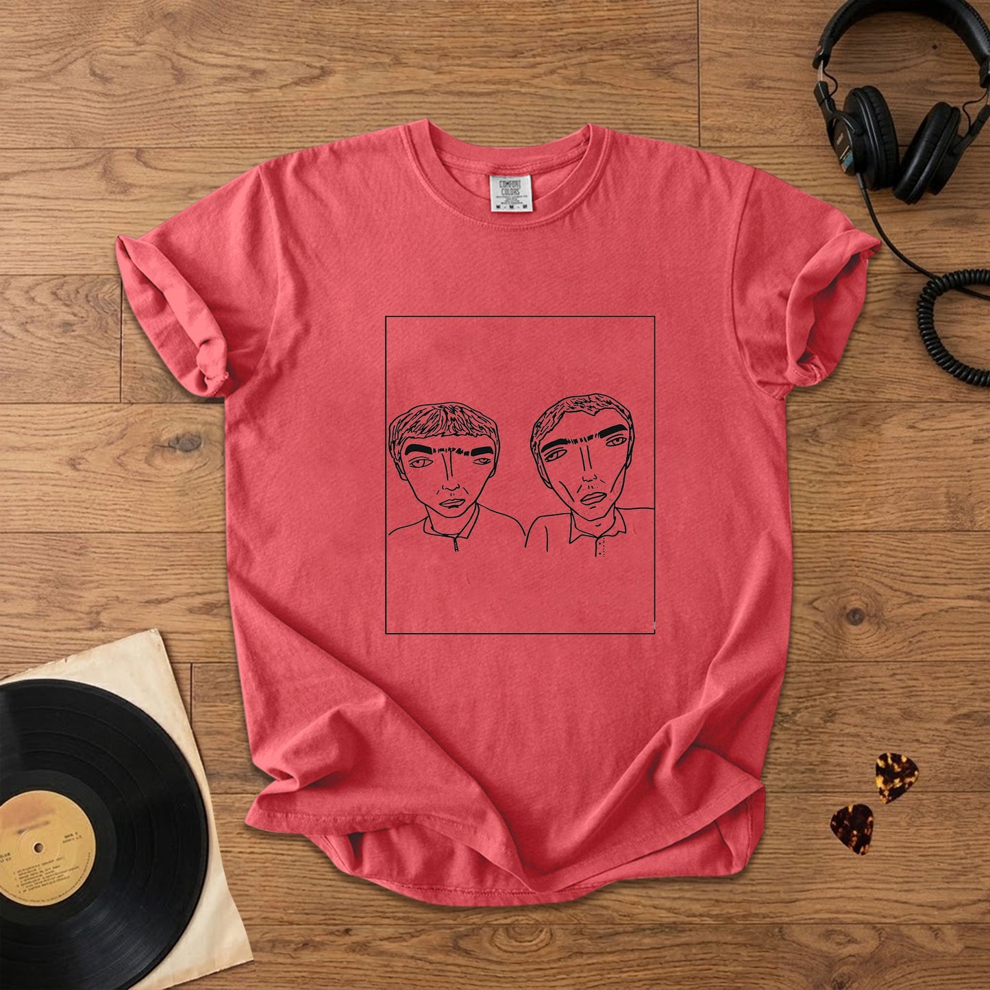 Badly Drawn Gallagher Brothers of Oasis Comfort Tee – Space & Retro Rock Inspired Graphic Shirt