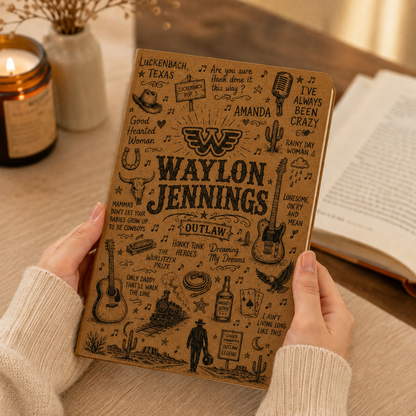 Willie Nelson Vegan Leather Journal, Willie Nelson Notebook, Outlaw Country Writing Journal, Hardcover Diary Gift for Country Music Fans