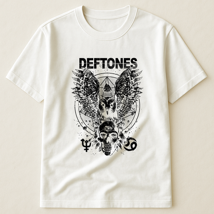 Deftones Owl and Skull T-Shirt – Retro Rock Music Band Deftones Merch Tee