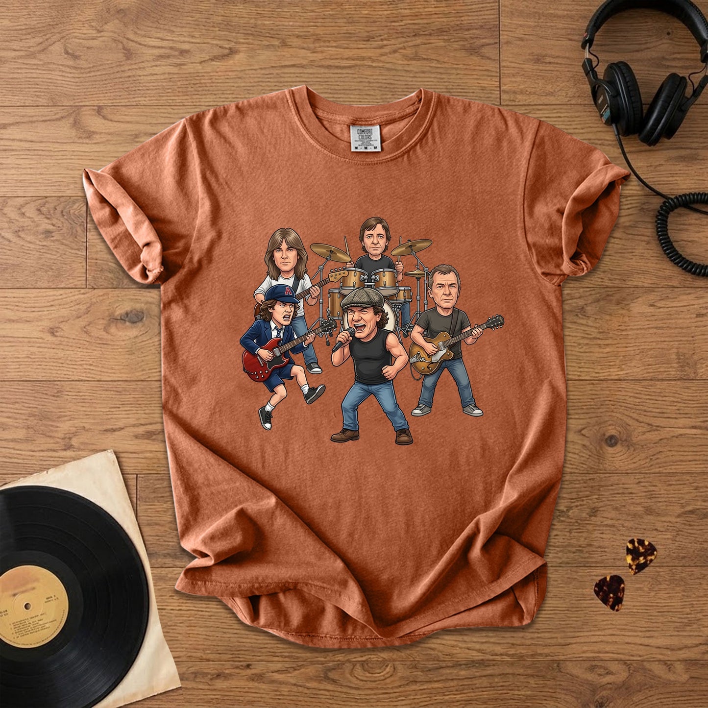 AC/DC Caricature Band T-Shirt – Classic Rock Legends Graphic Tee